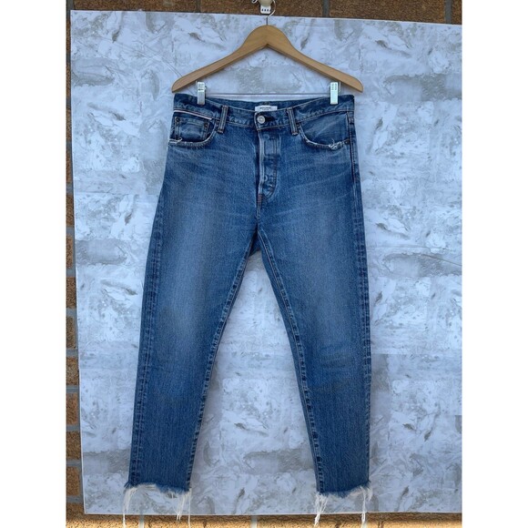 Moussy Vintage Jeans Sz 29 Li Howa Button Fly Distressed Raw Hem Straight Leg - Picture 2 of 12
